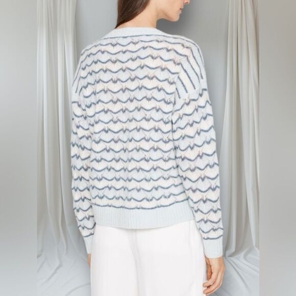 CLUB MONACO Women’s Pointelle Boatneck Sweater in the Size XL in Blue Multi - Picture 2 of 11